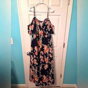 SHEIN Floral Maxi Dress - Navy and Peach